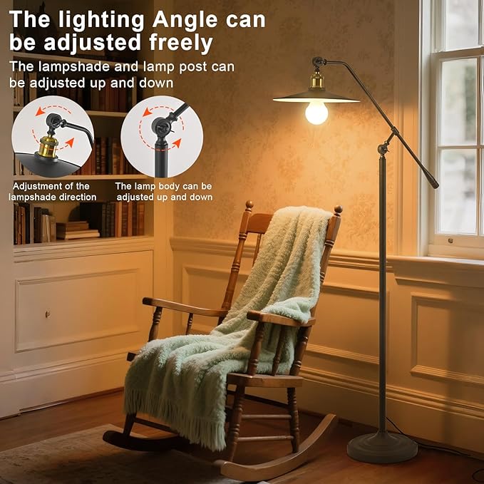Swing Arm Floor Lamp with Smart Remote Control and Bluetooth Dimming,Living Room Corner Bedroom Office Library Farmhouse Reading Standing Lights, Bright Adjustable Black Rustic Industrial Home Decor