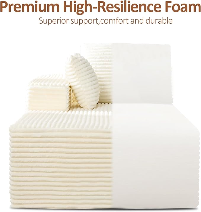 110" Boneless Sectional Couch with Chaise Lounge, Cloud Couch Compressed Sofa L Shape, No Assembly Memory Foam Sofa for Living Room, White Corduroy