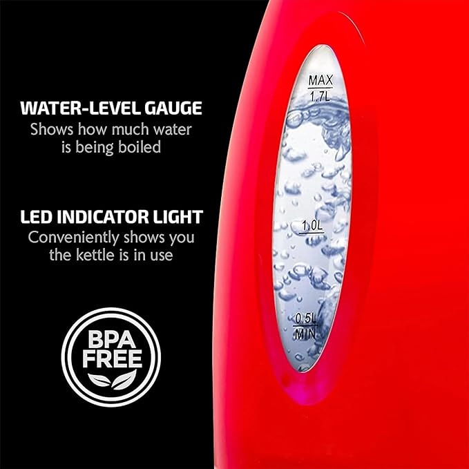 OVENTE Electric Kettle, 1.7L Fast Boiling Water Heater for Coffee or Tea, BPA Free with Water Level Gauge, Auto Shut-Off, Boil-Dry Protection, Indicator Light and Removable Filter, Red KP72R