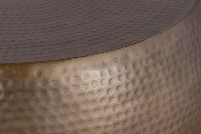 CT501 Modern Contemporary Round Aluminum Material 32" Coffee Table, Farmhouse Table with Glossy Hand Hammered Design Antique Gold