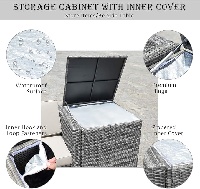 HAPPYGRILL 8-Pieces Patio Furniture Set Outdoor Rattan Conversation Set with Storage Box Sectional Wicker Sofa Set with Coffee Table and Cushions for Garden Backyard