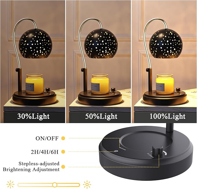 Candle Warmer Lamp with Timer, Candle Warmer Lamp Adjustable Height with 2 Bulbs, Dimmable Electric Candle Warming Lamp for Scented Jar Candles, Black