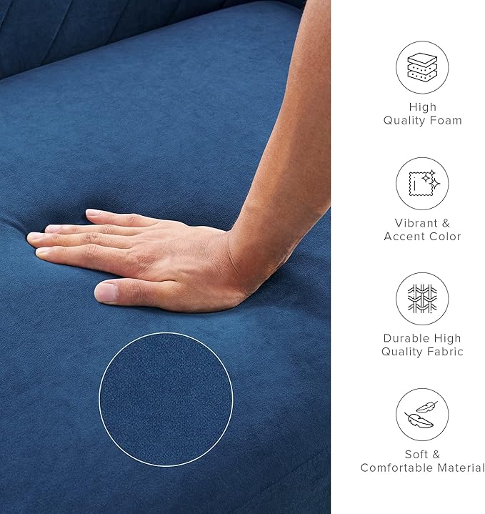 mopio 76.4" Futon Sofa Bed, Couch, Loveseat, Sleeper Sofa, Mid Century Modern Futon Couch, Sofa Cama, Couches for Living Room (Classic Blue Velvet)