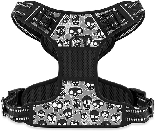 Rnivvi No Pull Dog Harness, Cute Reflective X-Large Sized Puppy Harness, Adjustable Soft Padded Vest for Large Dogs, Heavy Duty Pet Vest with Easy Control Handle for Walking Training, Black Skull