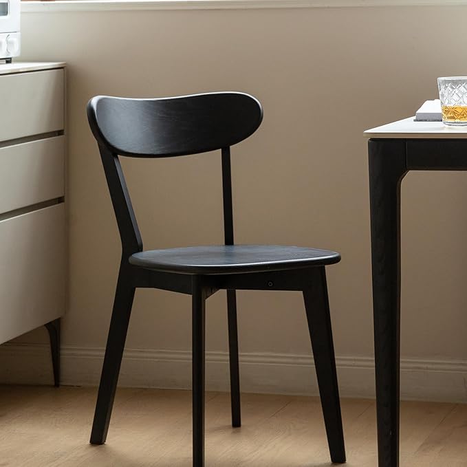 Set of 2 Black Wood Dining Chairs,FAS Grade Oak Dining Chairs, Sturdy Outer Sword-Leg Design in Black Finish for Restaurant, Cafe, and Modern Home Kitchen,Easy Assembly,400 lb Capacity