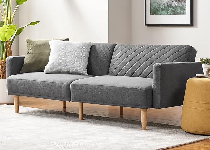 mopio 76.4" Futon Sofa Bed, Couch, Loveseat, Sleeper Sofa, Mid Century Modern Futon Couch, Sofa Cama, Couches for Living Room (Dark Gray Fabric)