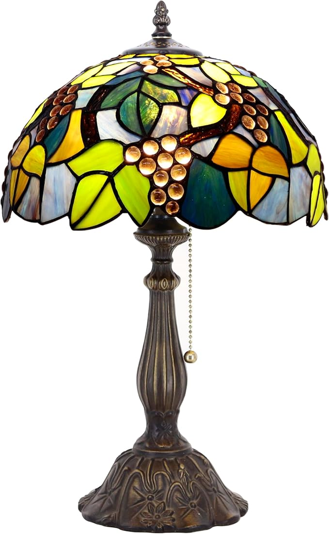 Tiffany Table Lamp Stained Glass Lamp 12X12X19 Inch Antique Reading Light (Amber Grape)