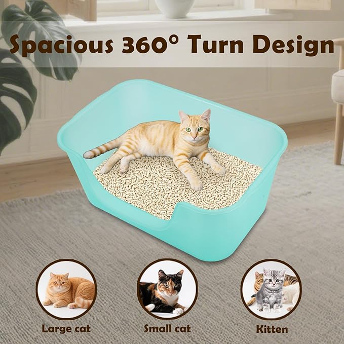 Large Cat Litter Box With High Sides For Indoor Multi Cats,Big Low Entry Cat Litter Pan Kitty Litter Box For Kittens & Senior Cats,Open Top Waterproof Anti-Splashing High Wall Cat Box(Purple)
