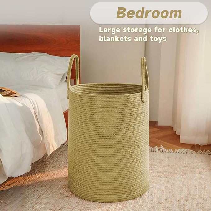 Large Woven Laundry Basket Hamper,80L Cotton Rope Storage Bin for Blankets,Toys and Clothes,Decorative Tall Nursery Hamper for Living Room,Baby Nursery,Bathroom and Bedroom,Jute