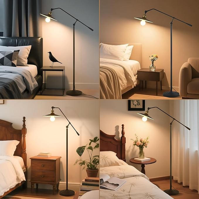 Swing Arm Floor Lamp with Smart Remote Control and Bluetooth Dimming,Living Room Corner Bedroom Office Library Farmhouse Reading Standing Lights, Bright Adjustable Black Rustic Industrial Home Decor