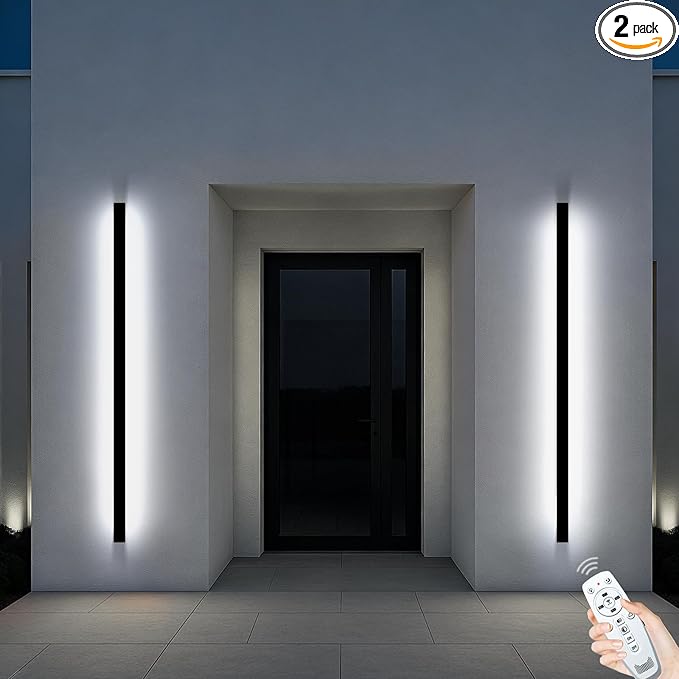 92.5 Inch Outdoor Wall Lights Set of 2, 3000-6000K Linear Modern Wall Sconce IP65 Waterproof, 3CCT Color Selectable Exterior Wall Lights with Remote Outside Wall Light Fixture