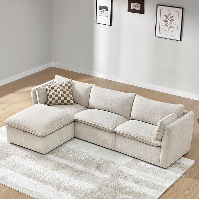 CHITA Luxury Oversized 114" L-Shaped Sectional Sofa Couch, Premium Down Filled Cloud Modular Sectional with Storage Ottoman, FSC Certified, Snow