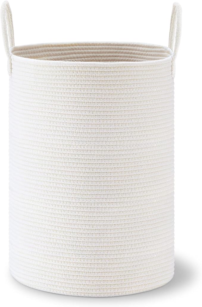 VIPOSCO Large Laundry Hamper, Tall Woven Rope Storage Basket for Blanket, Toys, Dirty Clothes in Living Room, Bathroom, Bedroom - 72L White