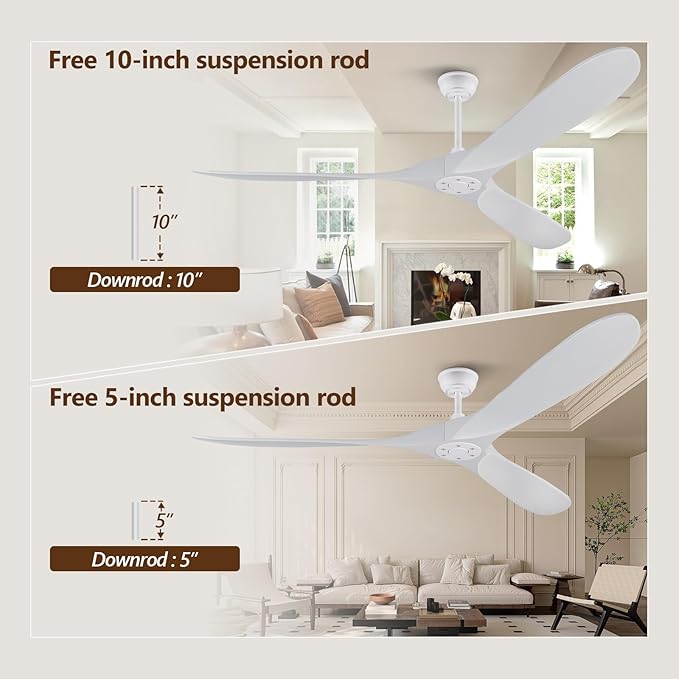 72 inch Ceiling Fan no Light, Quiet Reversible DC Motor Wood Ceiling Fan Without Light, White Modern Ceiling Fan with Remote Control for Outdoor Indoor Farmhouse Patios
