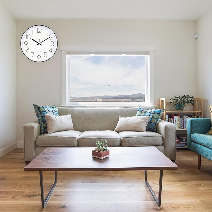 jomparis Black Wall Clock Large 13.5 Inch Silent Non Ticking Battery Operated Quartz Decorative Round Wall Clock for Classroom Living Room,Office,School