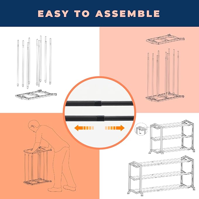 happhom 3-Tier Expandable Shoe Organizer, Space Saver Shelf with Smart Design, Small Shoe Rack for Entryway, Cabinet and Small Spaces, Dark Grey (CSR-02)