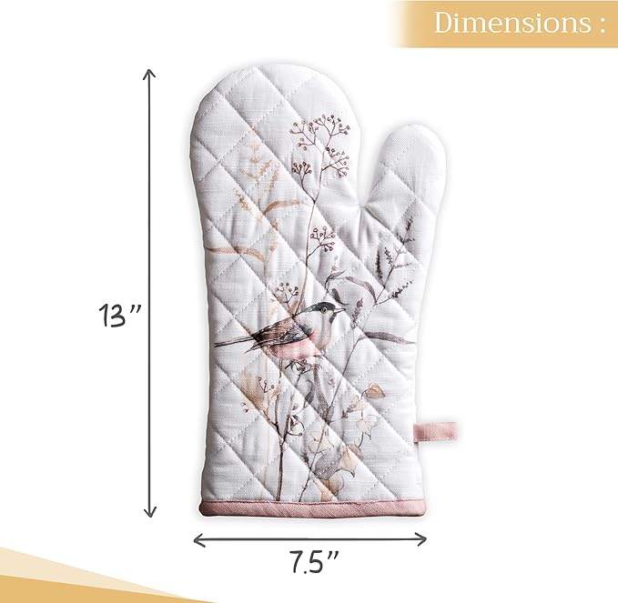Maison d' Hermine Oven Gloves 100% Cotton Oven Mitt 7" x 13" with Loop Heat Resistant, BBQ, Cooking Gloves, Grilling, Kitchen, Handling Hot Pans Spring/Summer (Pack of 1, Meadow Florals - Brown)