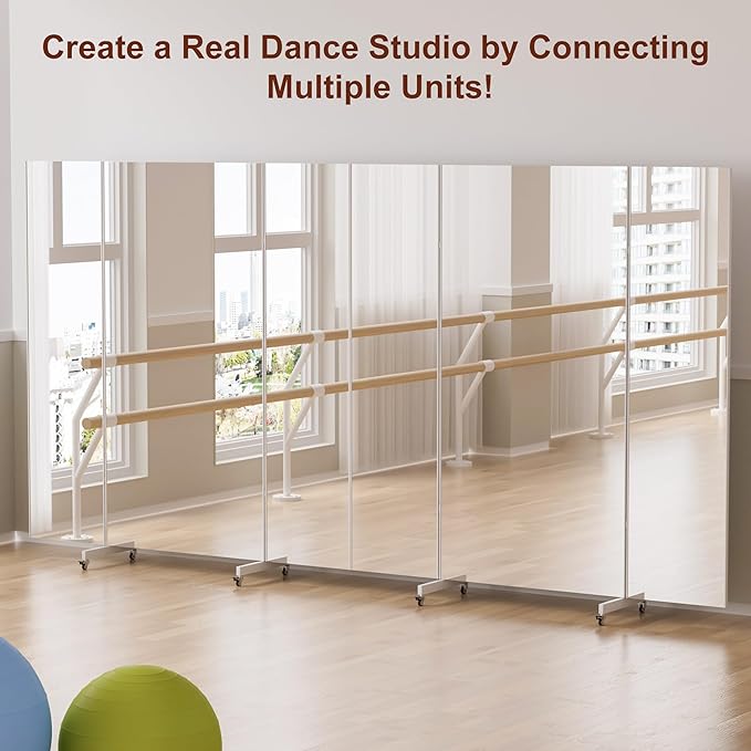 brisafe Full Length Mirror with 360° Wheels, 71"x71" Foldable Floor Mirror with Nano-Tech Shatterproof Film - Ultra-Large Mobile Mirror for Home Gym, Dance Studio & Commercial Spaces (White)