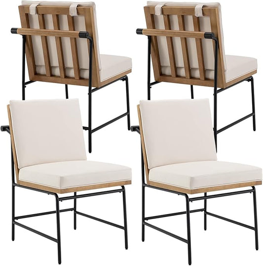 DUOMAY Mid-Century Modern Dining Chairs Set of 4, PU Leather Side Chair with Rear Handle, Armless Chair with Metal Legs for Kitchen Dining Room Living Room Vanity, Beige