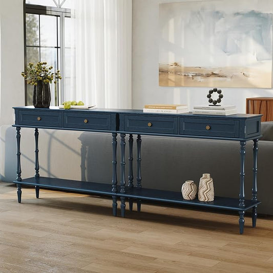 ARTPOWER Console Table for Entryway with 2 Drawers-Minimal Assembly,Retro Entryway Table with Storage Cabinets and Open Shelf,Narrow Long Couch Table Behind Sofa for Living Room,Foyer,Hallway,Blue