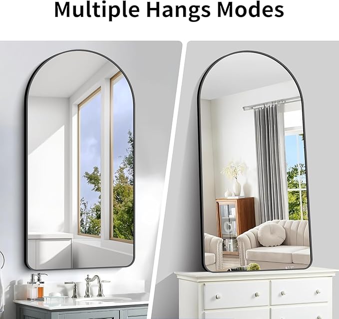 GLASHOM Arched Bathroom Mirror, 55"x30" Black Arched Mirror for Bathroom, Wall Mounted Mirror, Black Vanity Wall Mirror Metal Frame for Bedroom, Entryway, Living Room, Vertically Hanging