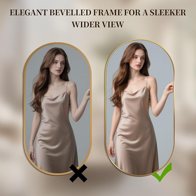 Oval Full Length Mirror, 60"×30" Wall-Mounted Mirror with Metal Frame, Ultra-Clear Explosion-Proof Dressing Mirror, Simple and Classic Deco for Cloakroom/Bedroom/Living Room, Gold