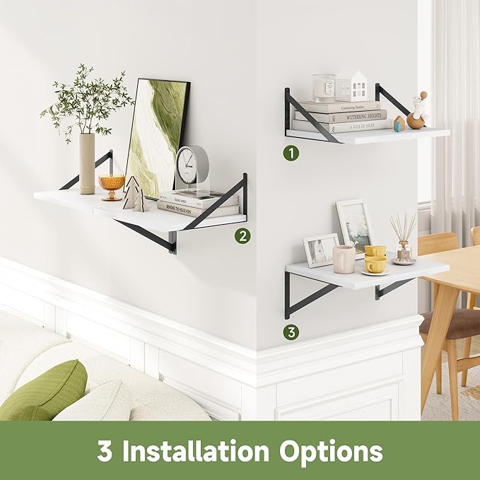 Heimlove 12 Inch Deep Floating Shelves for Wall, 16W x 12D Wide White Floating Shelves Heavy Duty Wall Mounted Shelves, Wood Shelves for Living Room Bedroom Bathroom Kitchen- Set of 4