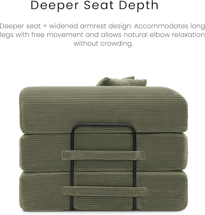 Compression Sofa - 79'' Convertible Sofa Bed, Boneless Couch in a Box, Modular Corduroy Foldable Sleeper Sofa with 2 Pillows, Loveseat Couches for Living Room (Corduroy Fabric, Green)