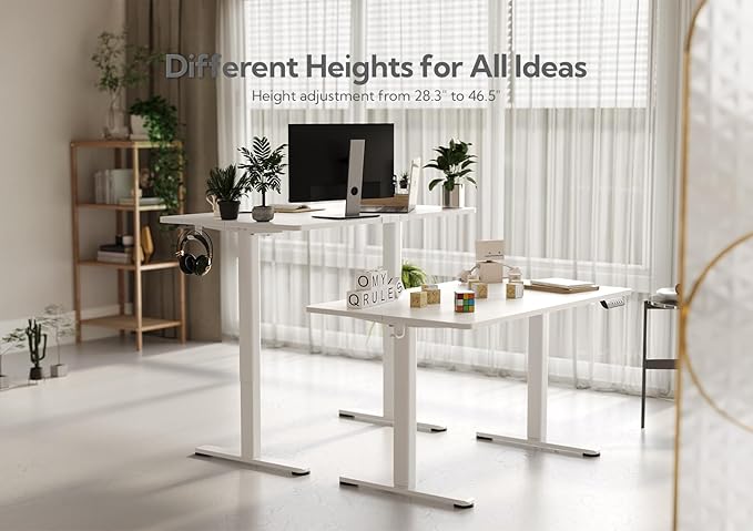 Claiks Electric Standing Desk, Adjustable Height Stand up Desk, 40x24 Inches Sit Stand Home Office Desk with Splice Board, White Frame/White Top