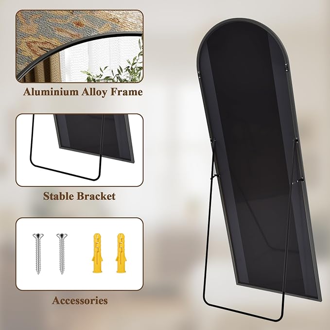 Arched Full Length Mirror 71"x26" - Floor Standing Body Mirror with Aluminum Frame,Leaning Hanging for Bedroom Cloakroom Living Room Black