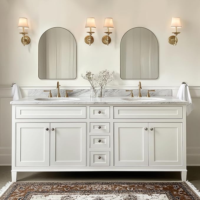 ANDY STAR Arched Mirror, 22 x 30 Inch Gold Wall Mirror in Stainless Steel Metal Frame, Arch Top Rounded Corner 1 Inch Deep Set Design Wall Mount Hangs Vertical