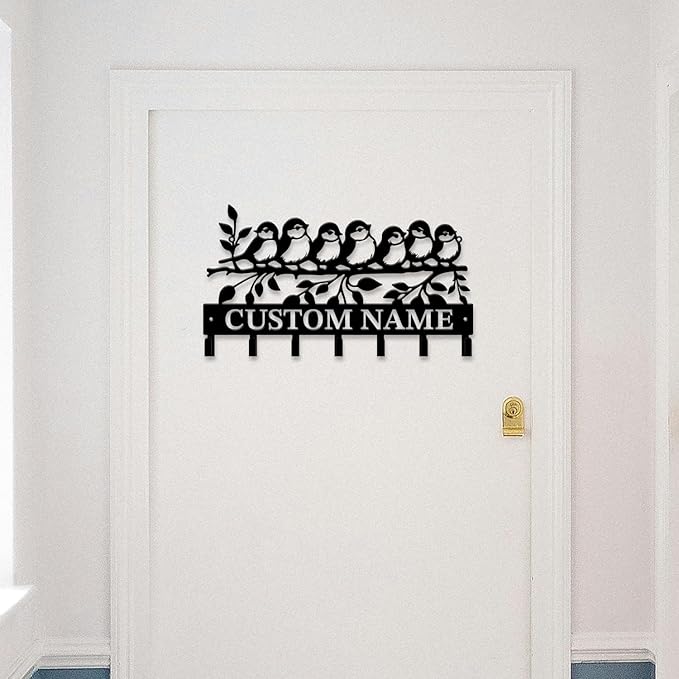 Personalized Custom Name Birds of Trees Wall Key Hooks,Metal Birds of Trees Art Clothes Hooks,Metal Birds of Trees Wall Home Storage Decorative,For Front Door, Hallway, Kitchen, Bedroom (Style C)