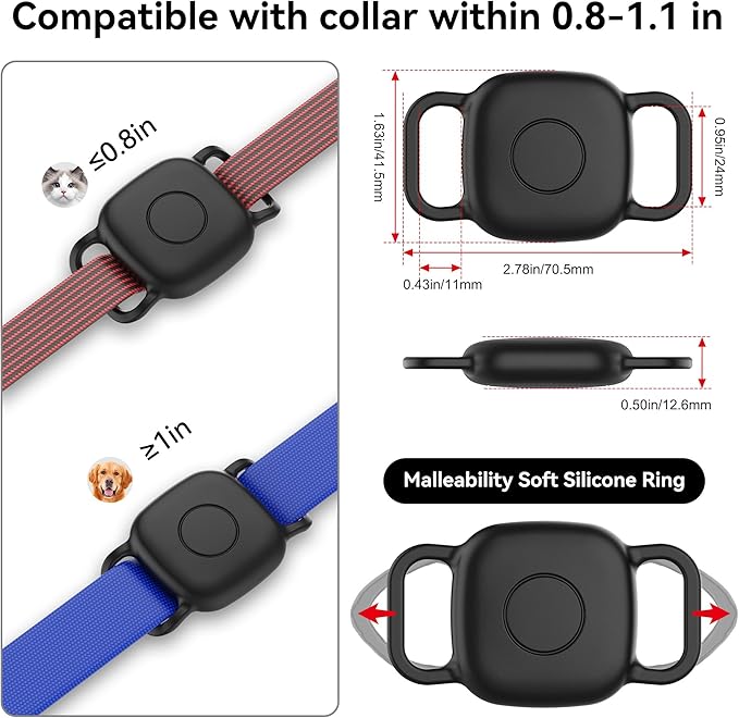DDJ 2-Pack Dog Collar Holder for Tile Life360 Mate (2024) 2022 Tracker, Waterproof Silicone Anti Lost Tile Mate Tracker Case for Cat & pet Collars, Ultra Durable, Easy Installation, Lightweight, Black