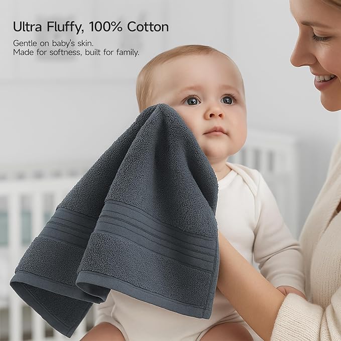 REDKISS 100% Cotton Bath Towels Set of 4, Extra Large Bath Sheets 27 X 59 Inches, 600 GSM, Quick Dry, Ultra Soft & Super Absorbent Bathroom Towel Sets for Bathroom, Gym, Spa, Pool & Hotel, Dark Grey