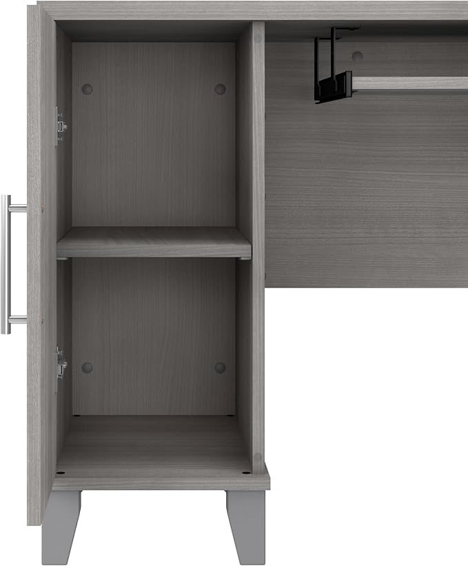 Bush Furniture Somerset L Shaped Desk with Hutch in Platinum Gray | Corner Computer Table with Drawers, Cabinets and Pullout Keyboard/Laptop Tray for Home Office