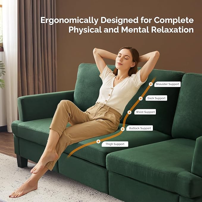 VINGLI Green 83" Sofa Couches for Living Room, Modern Comfy 3 Seater Couch 25.6" Deep Seat Upholstery Cozy Sofas for Small Space, Bedroom, Apartment, Home Office