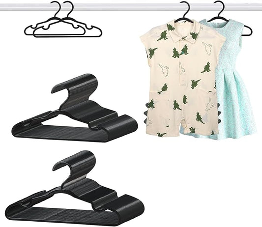100 Pack Black Baby Hangers 11.42 Inch & 12.91 Inch Each 50 Pack - Kids Non-Slip Clothes Hangers for Infant & Child, Durable Plastic Children's Hangers for Closet, Pants, Coats, Skirts