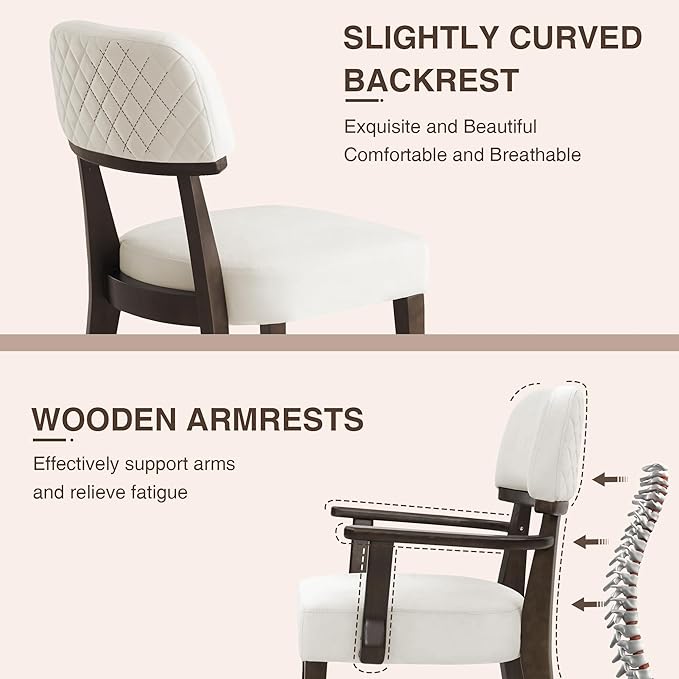 Modern Wood Dining Chairs Set of 5, Velvet Upholstered Kitchen Chairs with Open Curved Backrest & Black Hardwood Legs for Vanity, Living Room, 350 LBS Capacity, White