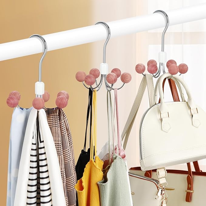 TOPIA HANGER Hoodie Hangers 4-Pack with 6 Cedar Balls, 360°Swivel Purse Hanger, Scarf Hanger, Closet Hooks, Handbag Organizer, Bra Hanger, Accessory Organizers for Scarf, Tanktop, Hat, Hoodie CT57C