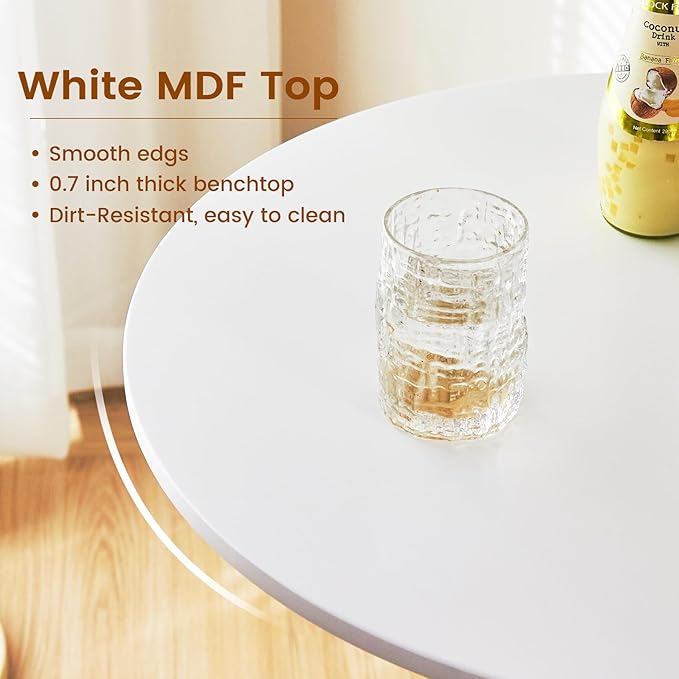 Round Dining Tulip Table for 2, Mid-Century Modern Table with Sturdy Metal Pedestal for Kitchen, Bistro, Cafe, Leisure (White, 24 INCH)