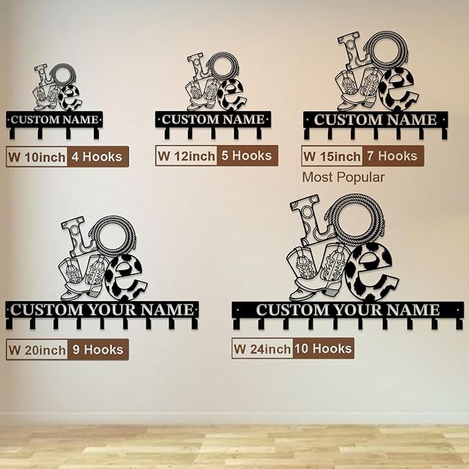 Custom Western Cowboy Metal Iron Key Hooks,Personalized Name & Text Engraving,Decor Wall Keys Holderfor Home Entryway (Style G)