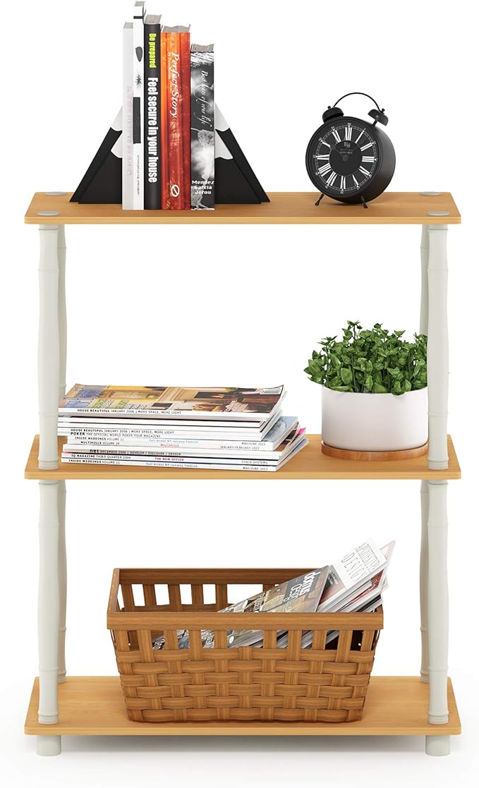 Furinno Turn-N-Tube 3-Tier Compact Multipurpose Shelf Display Rack with Classic Tube, Beech/White