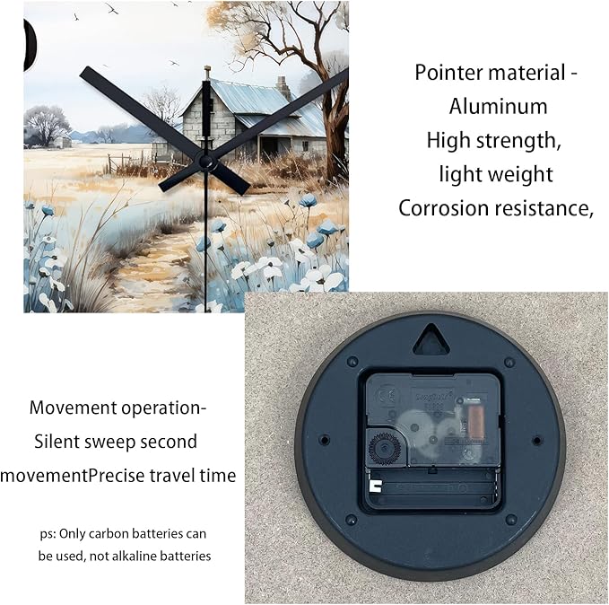 XNM Round Clock Battery Operated 16 Inch Wood Analog Large Wall Clocks for Living Room Blue Flower Wall Clock Silent(No Solid Wood, It is with MDF Material)