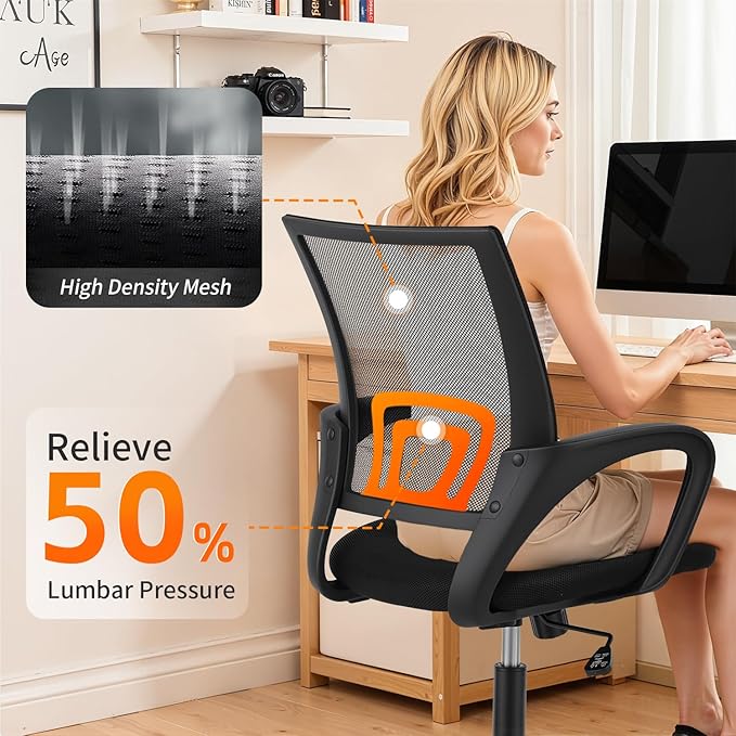 BestOffice Office Chair Ergonomic Cheap Desk Chair Mesh Computer Chair Lumbar Support Modern Executive Adjustable Stool Rolling Swivel Chair for Back Pain (Black)