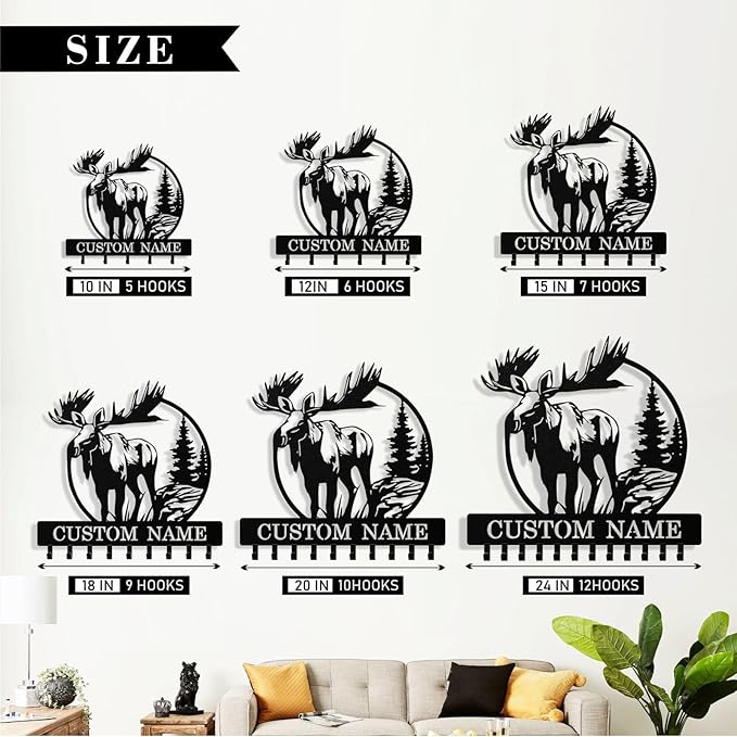 Personalized Deer Key Holder Wall Mount, Custom Metal Keys Hanger for Wall with Name, Custom Key Rack Holder with Hooks for Entryway, Front Door, Hallway, Living Room, Kitchen