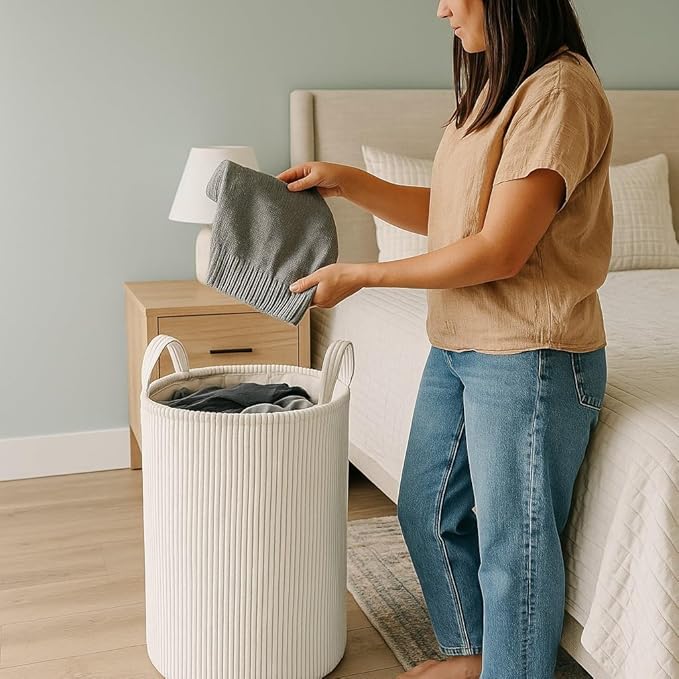 PUTSKA Laundry Basket Hamper – Blanket Basket for organizing, Décor and Toys, Clothes Hamper – Perfect for Baby and Kids Room, Nursery, Bedroom, Bathroom, Living Room – XL, Cream