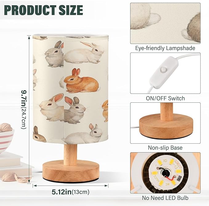 Rabbits LED Table Lamp for Bedroom Bedside Lamp with USB Charging Ports Decor Nightstand for Living Room Reading Dorm Desk Home Office