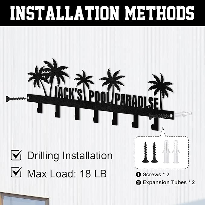 Personalized Key Holder for Wall, Beach Theme Key Holder Wall Mount with Hooks, Coconut Trees Key Hanger Wall Decor for Pool Bathroom Hallway Entryway Office, Customized Home Decor Gifts Color08