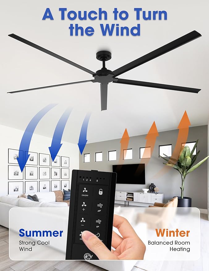Ceiling Fans Outdoor Waterproof, 84 Inch Black Industrial Ceiling Fans without Lights, Large Ceiling Fan No Light with 5 Aluminum Blade, Reverse DC Motor, Outdoor Fans for Patio Shop Garage LivingRoom