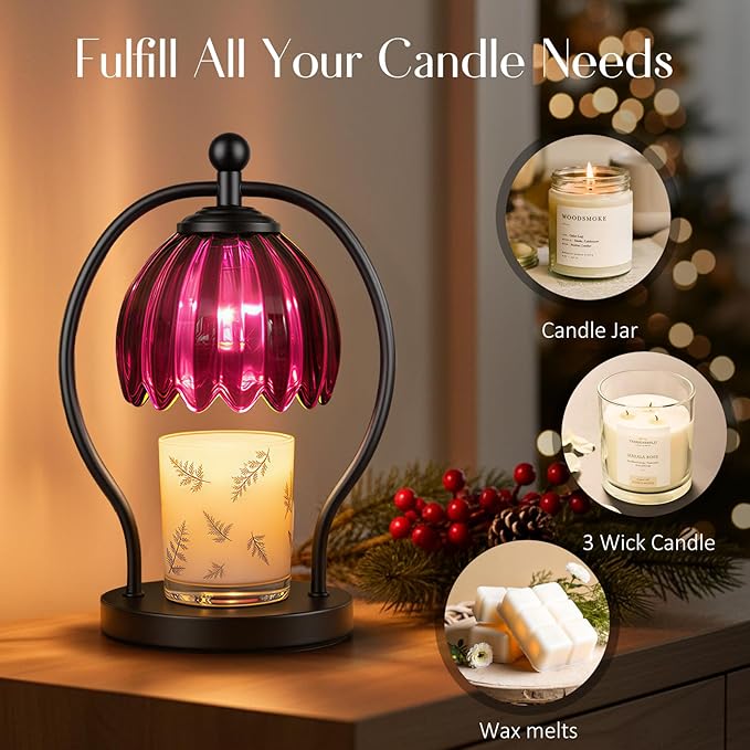 COTTHOS Candle Warmer Lamp, Dimmable Candle Warmer with Timer, Vintage Candles Wax Warmers for Jar Candles Christmas Birthday Gifts for Women Mom, Home Decor for Bedroom Living Room, Purple Black